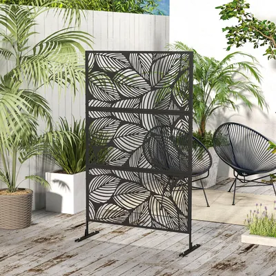 Produktbild von Sichtschutz Garten Metall floral, Rankgitter Kletterpflanzen, Gartenabtrennung Stahl, Schwarz | 122 x 198 cm | 16,5 kg