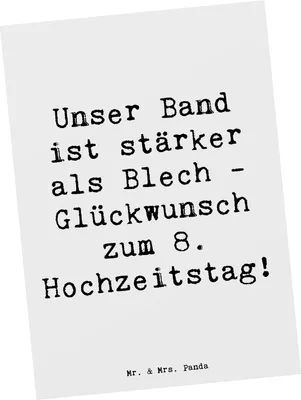 Produktbild von Mr. & Mrs. Panda Postkarte Spruch 8. Hochzeitstag Blechhochzeit - Weiß - Geschenk, Postkarten, Liebe, Geschenke, Heirat, Ansichtskarte, Heiraten, Ansichtskarten, Jubiläum