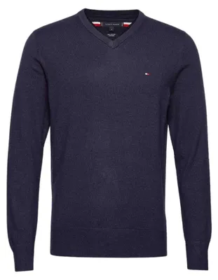 Obrázek produktu pro Tommy Hilfiger – pánský svetr s výstřihem do V, směs bavlny NA544 (S) (námořnická modrá melírovaná)