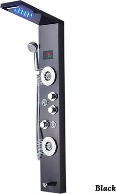 Obrázek produktu pro Linuode Luxury Black / Brushed Koupelnový LED sprchový panel Tower System Nástěnná směšovací baterie Ruční sprcha SPA Masážní teplotní obrazovka, 8006 Black