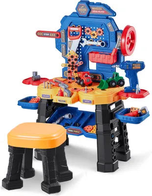 Image de Établi pour enfants VEVOR, établi de 181 pièces avec outils réalistes et perceuse électrique, établi pour jeunes enfants, jouet éducatif pour enfants à partir de 3 ans