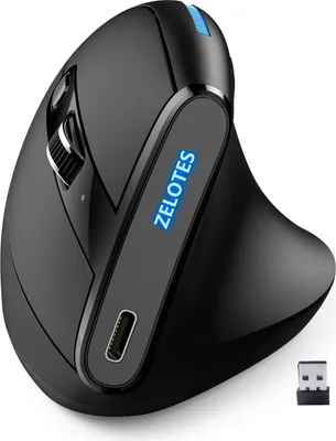 Image de Souris sans fil ZELOTES F-36A 2,4G, roue de conception bionique/3 niveaux de DPI réglables/conception ergonomique/USB Plug and Play, noir