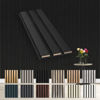 Produktbild von HEXIM Akustikpaneele Musterstück - flexible Lamellenwand Holz MDF Wandpaneele Lamellenverkleidung Wandverkleidung Innendekoration schalldämmend (Black Edition - AP12 / APH12 Musterstück)