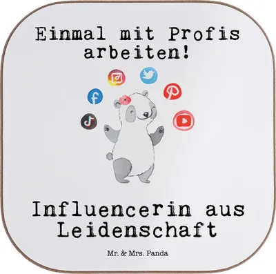 Produktbild von Mr. & Mrs. Panda Untersetzer Influencerin Leidenschaft - Weiß - Geschenk, gläseruntersetzer, Tassenuntersetzer, für Gläser, Holzuntersetzer, Coaster