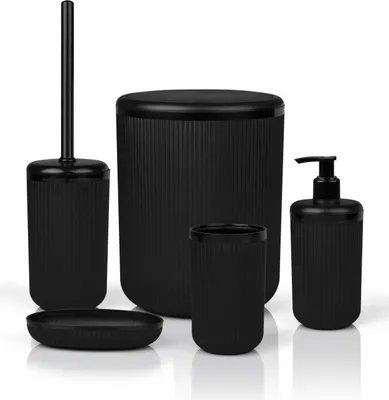 Produktbild von OKYANUS | Bad-Set - Badezimmer-Set - 5er Set - Schwarz - Badezimmerzubehör-Set - Modern