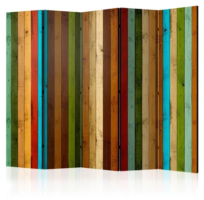 Obrázok produktu pre Jednostranný paravent, 5-dielny, predelenie miestnosti, skladacie, drevený, farebný, 225 cm x 172 cm