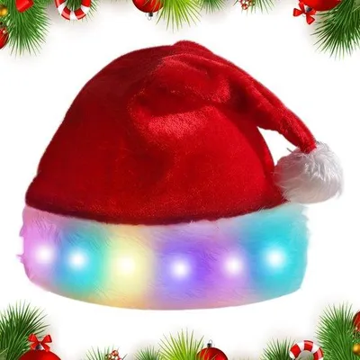 Produktbild von LED-Weihnachtsmütze – Weihnachtsmütze mit Farbwechsel – Festlich und modisch – Rot – Plüsch-Weihnachtsmütze – Perfekt für Weihnachtsfeiern – Geeignet für…