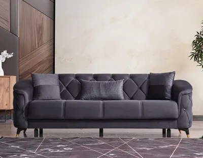 Produktbild von Design Wohnzimmer Luxus Sofa 3 Sitzer Chesterfield Sofa Schwarz Textil Modern
