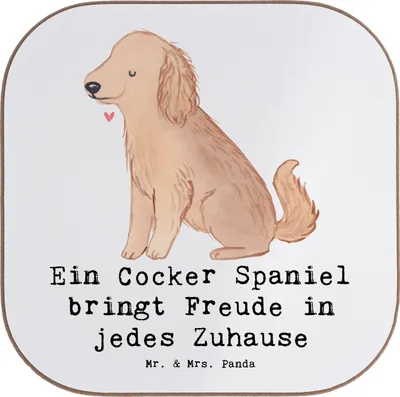 Produktbild von Mr. & Mrs. Panda Untersetzer für Gläser Cocker Spaniel Freude - Weiß - Geschenk, Hunderasse, Liebe, Zufriedenheit, energiegeladener Hund, Hunderassen Beschreibung, Pflege