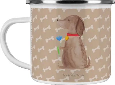 Produktbild von Mr. & Mrs. Panda Kaffeepott Hund Blume - Hundeglück - Geschenk, Hunde, metallbecher, Hundeliebe, Süß, Haferl, becher emaille, Pott, Teetasse, Tasse, Sprüche