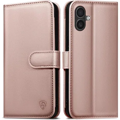 Obrázok produktu pre Puzdro na iPhone 16 Plus s 6 priehradkami na karty, ochranou proti RFID, funkciou stojanu, v ružovo-zlatej farbe