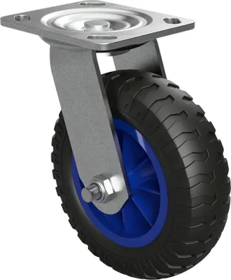 Image de 1 x Roulette pivotante avec roue enPolyuréthaneØ 160 mm palier lisse rouleau de transport anti-crevaison, noir/bleu