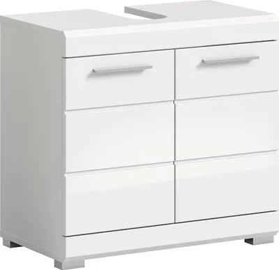 Produktbild von Badezimmer Waschbeckenunterschrank, 60 cm breit, in weiß mit weiß Hochglanz - SIROCO-158