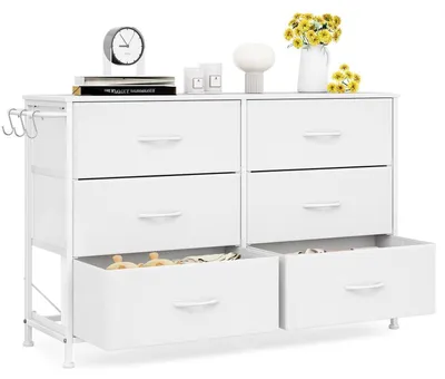 Obrázek produktu pro Komoda s 6 zásuvkami potaženými látkou, bílá, rozměry 100x30x65 cm