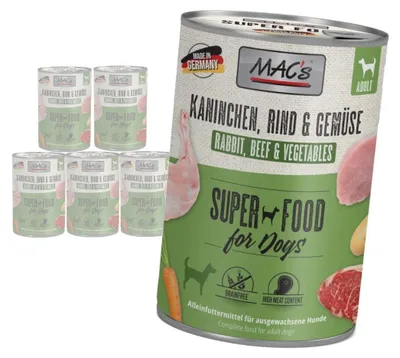 Produktbild von MAC's getreidefreies Nassfutter für Hunde mit Kaninchen, Rind und Gemüse, 6 x 400 g