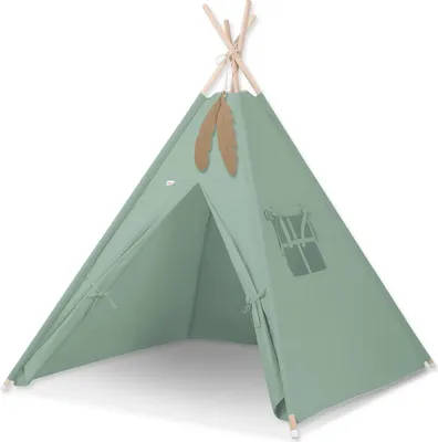 Image de Tipi tente pour enfants avec plumes en couleur sauge