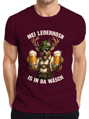 Produktbild von Mei Lederhosn is in da Wäsch Hirsch  Lederhose Dirndl Herren T-Shirt, Burgundy, M