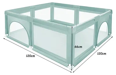 Image de Parc pour bébé - 120 x 120 cm - Structure métallique - Pour l'intérieur et l'extérieur - 0 à 12 mois - Vert foncé