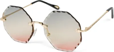 Produktbild von styleBREAKER Damen Runde Sonnenbrille Rahmenlos mit getönten Gläsern im Diamant Schliff, Geprägte Bügel, Vieleckige Gläser 09020118
