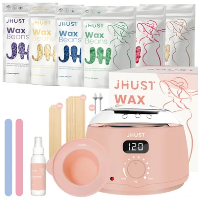 Produktbild von JHUST Wachswärmer-Set mit 600 g Wachsperlen und umfangreichem Zubehör, inklusive After-Wax-Spray, Wachs-Set (Rosa)