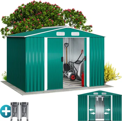 Produktbild von GARDEBRUK® XXL Metall Gerätehaus 5m² mit Fundament 260x205x180cm Schiebetür Grün Geräteschuppen Gartenhaus 9m³