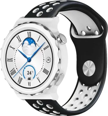 Produktbild von Strap-it Huawei Watch GT 3 Pro 43mm Sportarmband (Schwarz/Weiß)