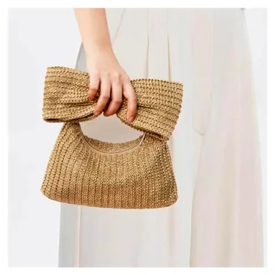 Produktbild von Luxus Schleife Stroh Tasche für Frauen Crochet Tote Handtasche Woven Purse Beach Rattan Female Clutch Bag für Sommer Party oder Hochzeit