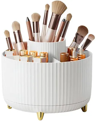 Obrázek produktu pro Uniqoos® otočný kosmetický organizér o 360°, velká kapacita, 5 přihrádek, kompaktní, bílý – úložný prostor pro make-up a kosmetiku do koupelny, ložnice nebo kanceláře