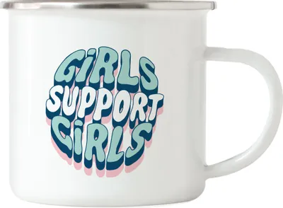 Produktbild von Girls Support Girls Emaille Tasse Spruch Motiv Geschenk für Superheldinnen Frauenpower Frauentag Feminismus