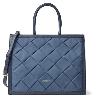 Produktbild von Blaue Damenhandtasche mit Absatz, Reißverschluss und Schultergurt, aus Kunstleder