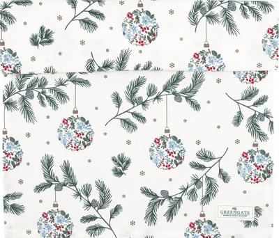 Produktbild von Greengate Tischläufer JOELLE Weiß mit Tannenzweigen 45x140 Tischdecke