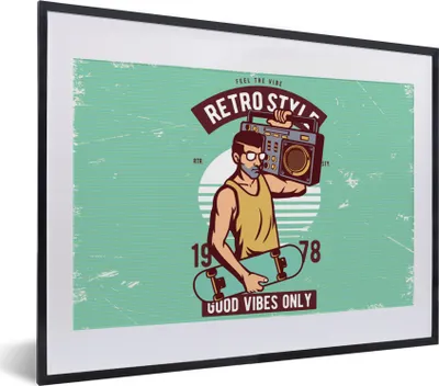 Produktbild von MuchoWow® MuchoWow® Gerahmtes Poster Radio - Skateboard - Mann - Altmodisch 40x30 cm - Poster mit zchwarzem Bilderrahmen - Bilderrahmen - Poster im Rahmen