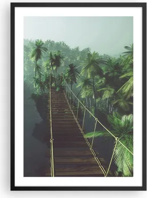Produktbild von Gerahmtes Poster - Schwarzer Rahmen - Dschungel Palme Brücke - 50x70 cm - Wand Bild - Wanddeko - Wandbilder - Kunstposter - Wandposter - Bilderrahmen - Bilder - Kunstdruck - Wandbild - P2BPA50x70-3674