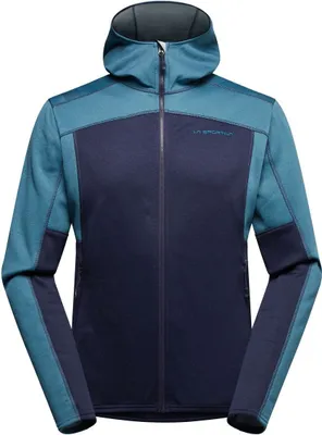Midlayer Jacke "Cosmic Hoody M" von La Sportiva in Blau und Dunkelblau; mit durchgehendem Reißverschluss und Kapuze.