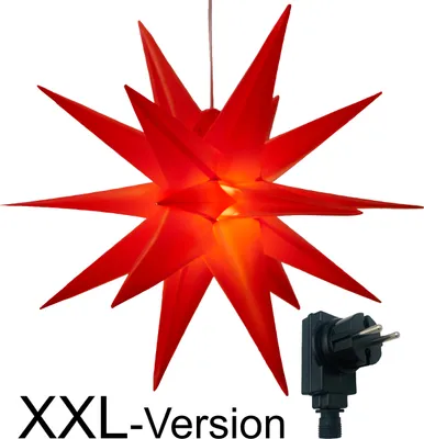 Produktbild von XXL Ø 100 cm 3D Leuchtstern / Weihnachtsstern mit warm-weißer LED Beleuchtung und Timer / für Innen und Außen geeignet (IP44) / hängend / 7,5 m Zuleitung (rot)