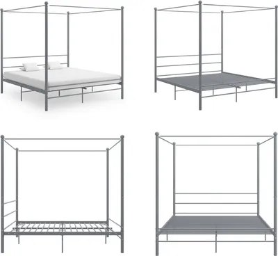 Produktbild von vidaXL Himmelbett Grau Metall 200x200 cm - Bettrahmen - Metall-Bettrahmen - Bett - Betten