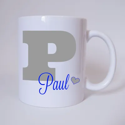 Produktbild von Namenstasse Buchstabe P, individueller Name (Grau/Blau) / Tasse / Kaffeetasse / Kaffeebecher