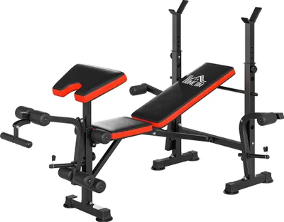 Produktbild von Hantelbank ohne Gewichte, verstellbare Fitnessbank für zahlreiche Übungen, Workout-Station, Stahl, Kunststoff, Schwarz+Rot