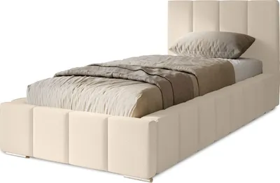 Produktbild von Polsterbett Menos 90x200 cm, Bett mit Kopfteil, Matratze, Bettkasten und Lattenrost aus Holz, Velourstoff:  Beige