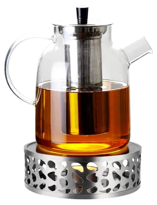 Produktbild von Teekanne aus Glas mit Siebeinsatz und Stövchen