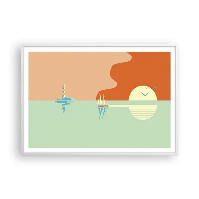 Produktbild von Gerahmtes Poster - Weißer Rahmen - Sonne Segelschiff Laterne - 100x70 cm - Wand Bild - Wanddeko - Wandbilder - Kunstposter - Wandposter - Bilderrahmen - Bilder - Kunstdruck - P2WAA100x70-4888