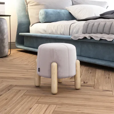 Image de Selsey LEVINE - Tabouret / Pouf rose avec pieds en bois, rembourrage doux, rond, 30x30 cm