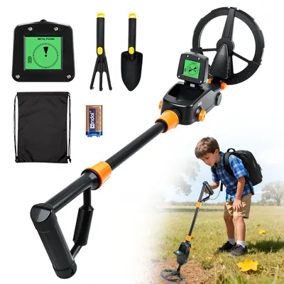 Metalldetektor für Kinder, wasserdicht, mit LCD, Schaufel & Rucksack