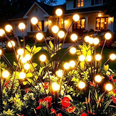 Produktbild von 2 Stück Solar Glühwürmchen Licht mit 6 LEDs,Außen Gartenleuchten Rasenlampe Solarleuchten Warmweiß,für Garten Veranda Terrasse Weg Hof Landschaft Deko