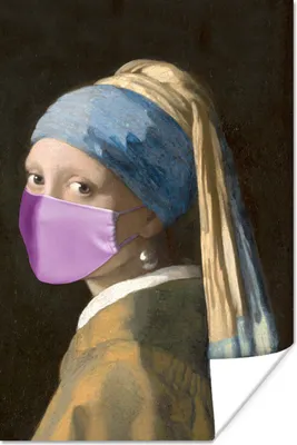 Produktbild von MuchoWow® Poster Mädchen mit Perlenohrring - Vermeer - Mundschutz - Rosa 60x90 cm - Wanddekoration