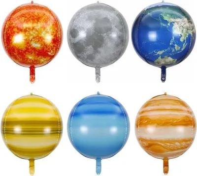 Obrázek produktu pro 6 kusů balónků s motivem vesmírných planet, 56 cm, 4D balónky s motivem planet, dekorace na dětskou oslavu, balónkové planety, Slunce, Země, vesmírná dekorace, fóliové balónky s vesmírnou tematikou