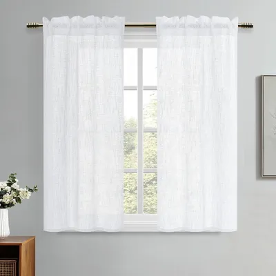 Immagine prodotto di Tende corte trasparenti per la cucina, in tessuto effetto lino bianco, set di 2 pannelli da 120 x 60 cm