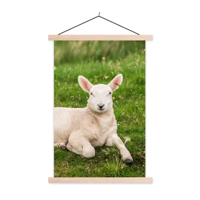 Produktbild von MuchoWow® Textilposter Schafe - Tiere - Lamm 40x60 cm mit holzfarbenen Rahmen - Poster