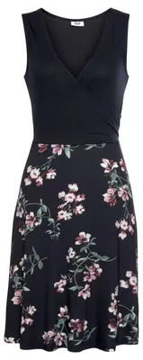 Produktbild von BEACH TIME Jerseykleid mit bedrucktem Rockteil, Oberteil in Wickeloptik, Sommerkleid marine-geblümt-bedruckt Größe 40
