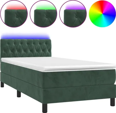 Produktbild von vidaXL Boxspringbett mit Matratze & LED Dunkelgrün 100x200 cm Samt